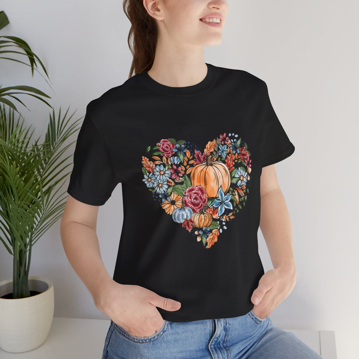 Fall Floral Heart Watercolor T-Shirt