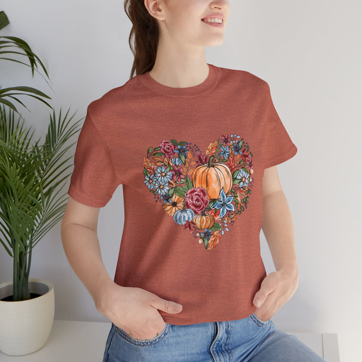 Fall Floral Heart Watercolor T-Shirt