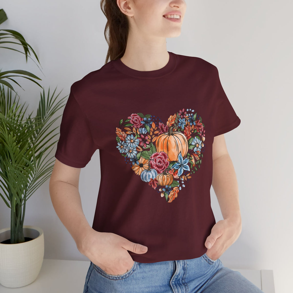 Fall Floral Heart Watercolor T-Shirt