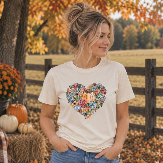 Fall Floral Heart Watercolor T-Shirt