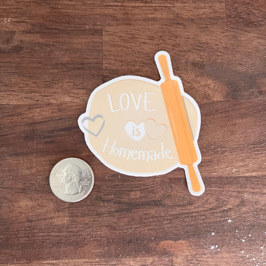 Love is Homemade Baking Themed Waterproof Sticker, Cottage core, Baker Gift