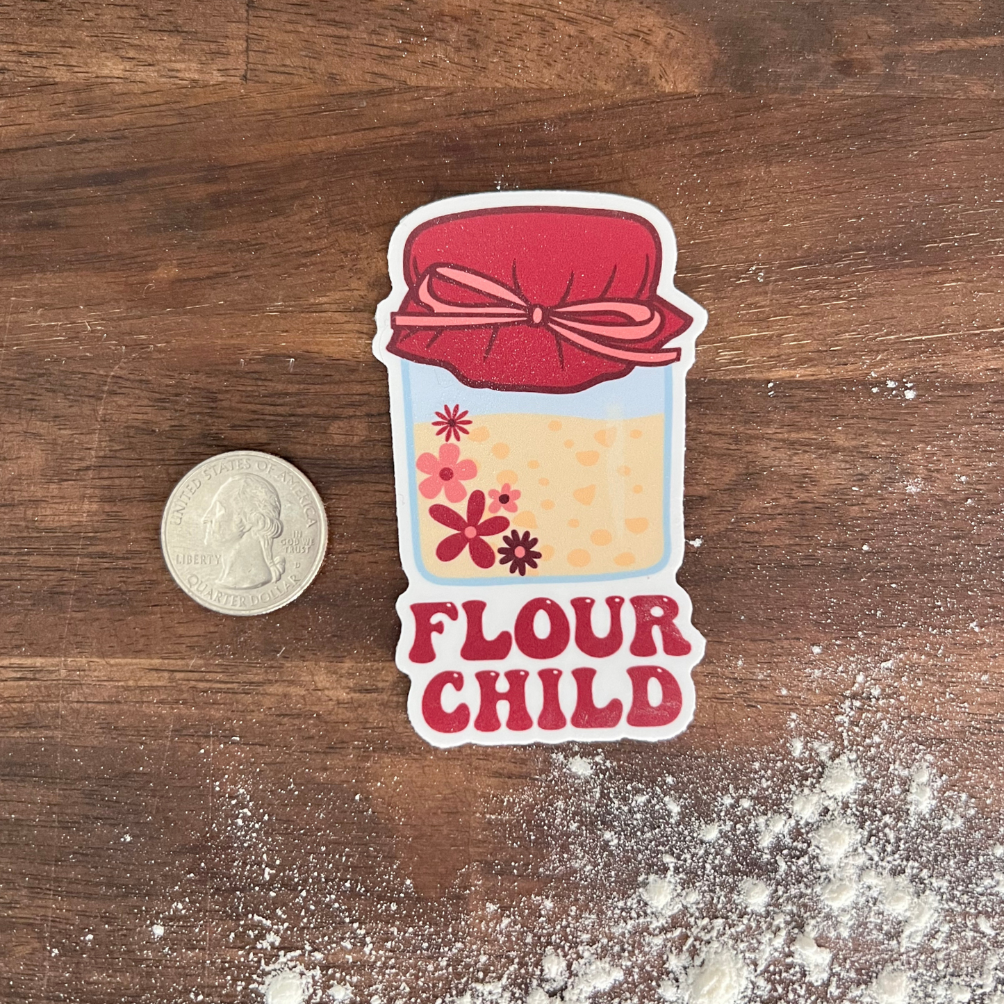 Flour Child, Floral Retro Baking Themed Waterproof Sticker