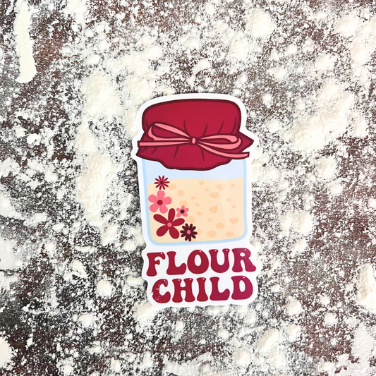 Flour Child, Floral Retro Baking Themed Waterproof Sticker